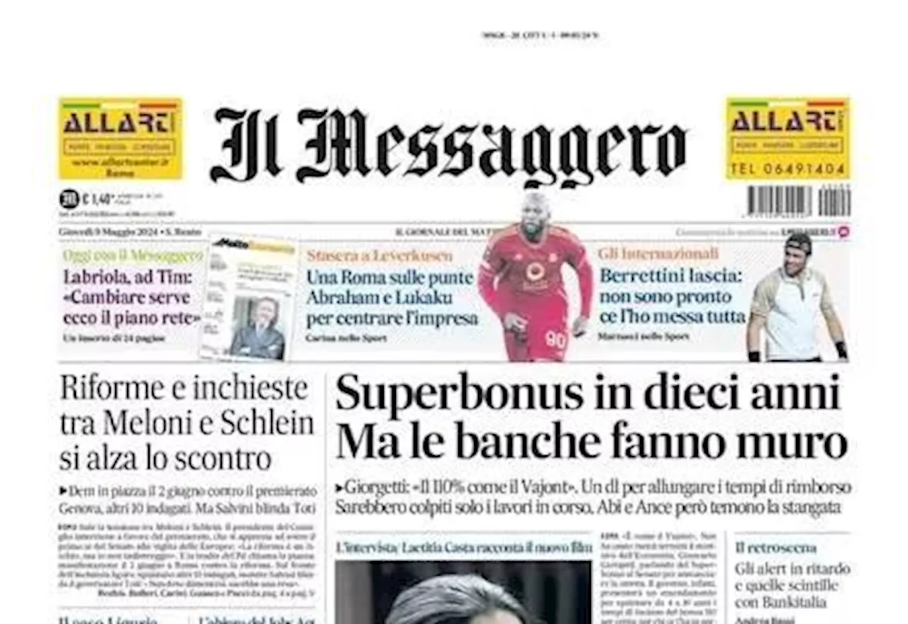 Roma a Leverkusen, l'apertura de Il Messaggero: 'Abraham e Lukaku per centrare l'impresa'