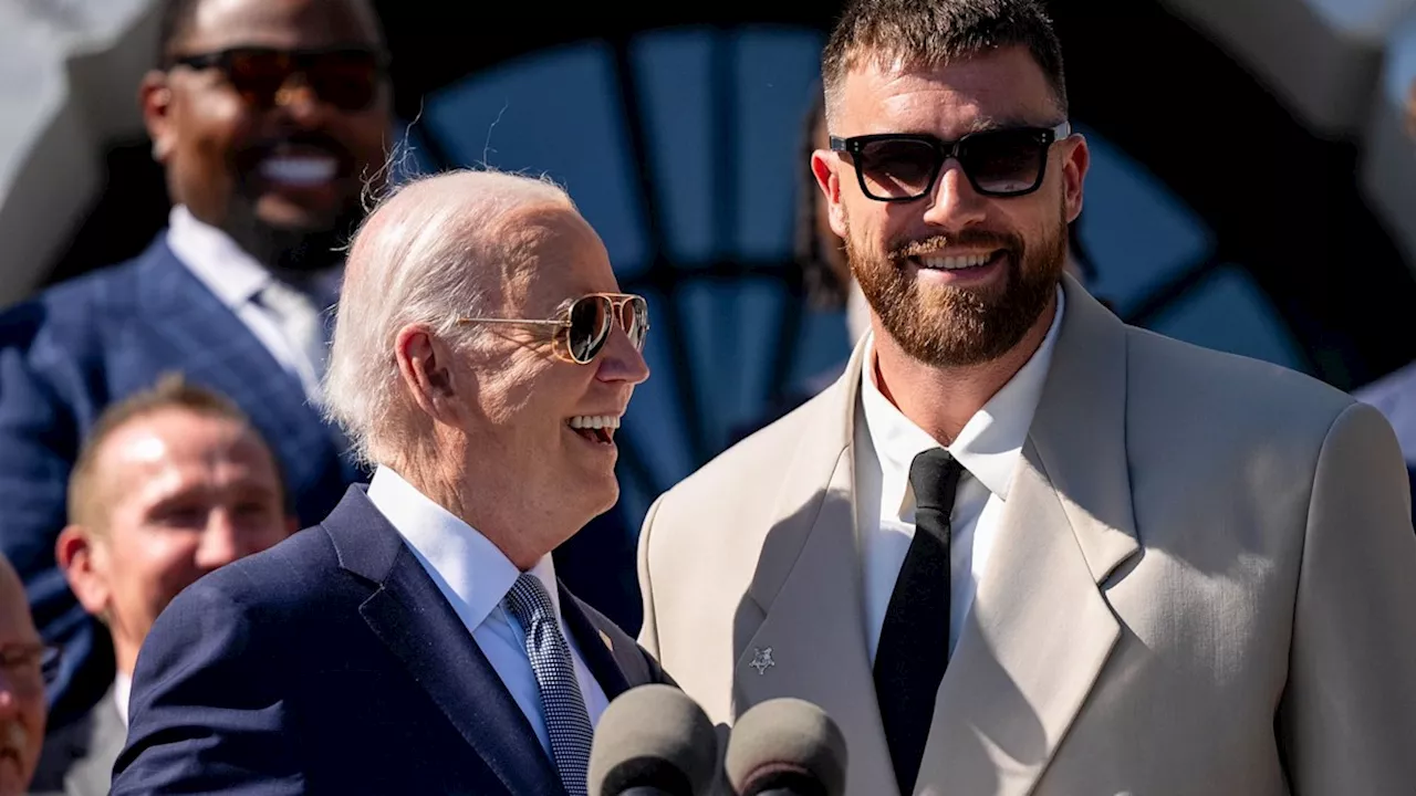 Travis Kelce jokes with President Joe Biden at White House – but did Harrison Butker attend?