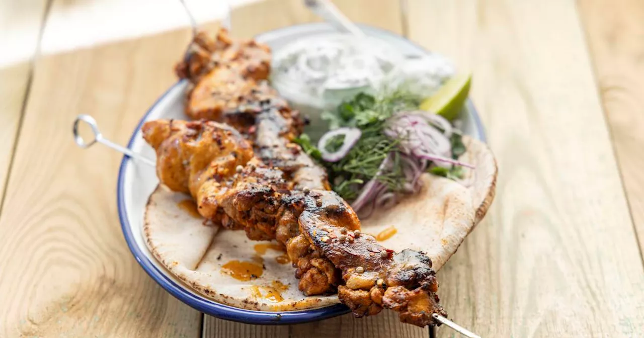 Mark Moriarty's Barbecued chicken shawarma with flatbread and tzatziki