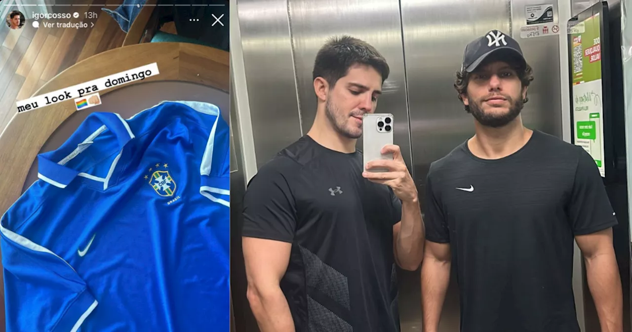 Ator Igor Cosso mostra camisa do Brasil que usará na Parada em SP