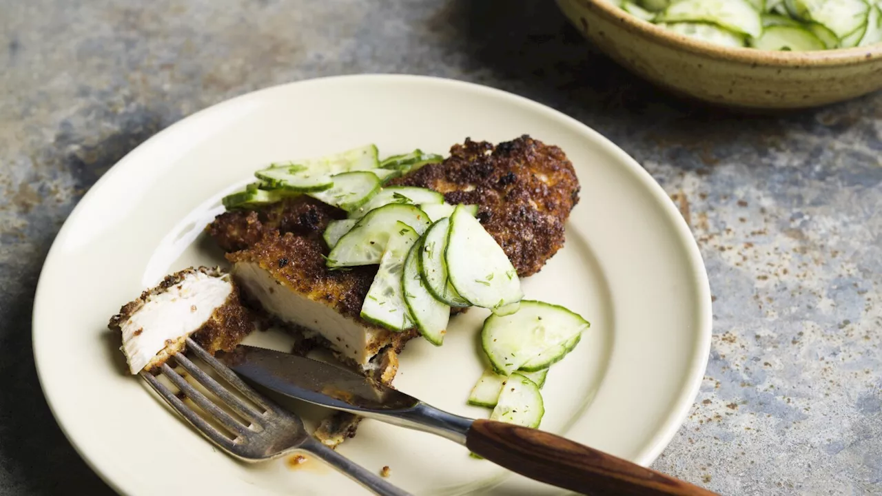 Whole-grain Dijon gives pan-fried chicken cutlets bright, pleasantly sharp flavor