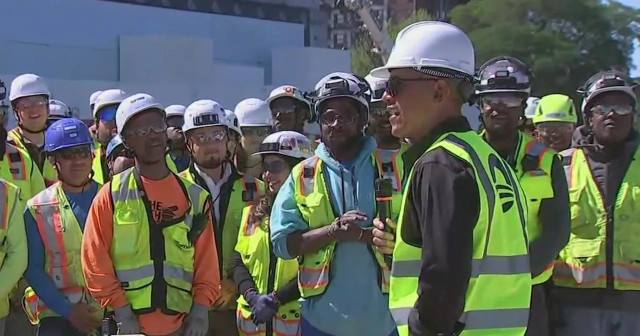 Former President Obama visits construction site of his presidential library