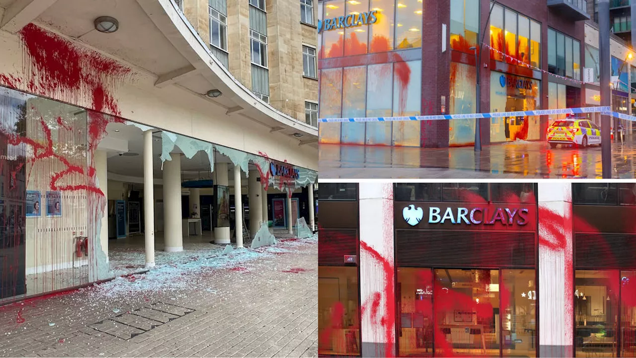 Twenty Barclays branches smashed up by Palestine activists who claim bank is 'funding Israel'