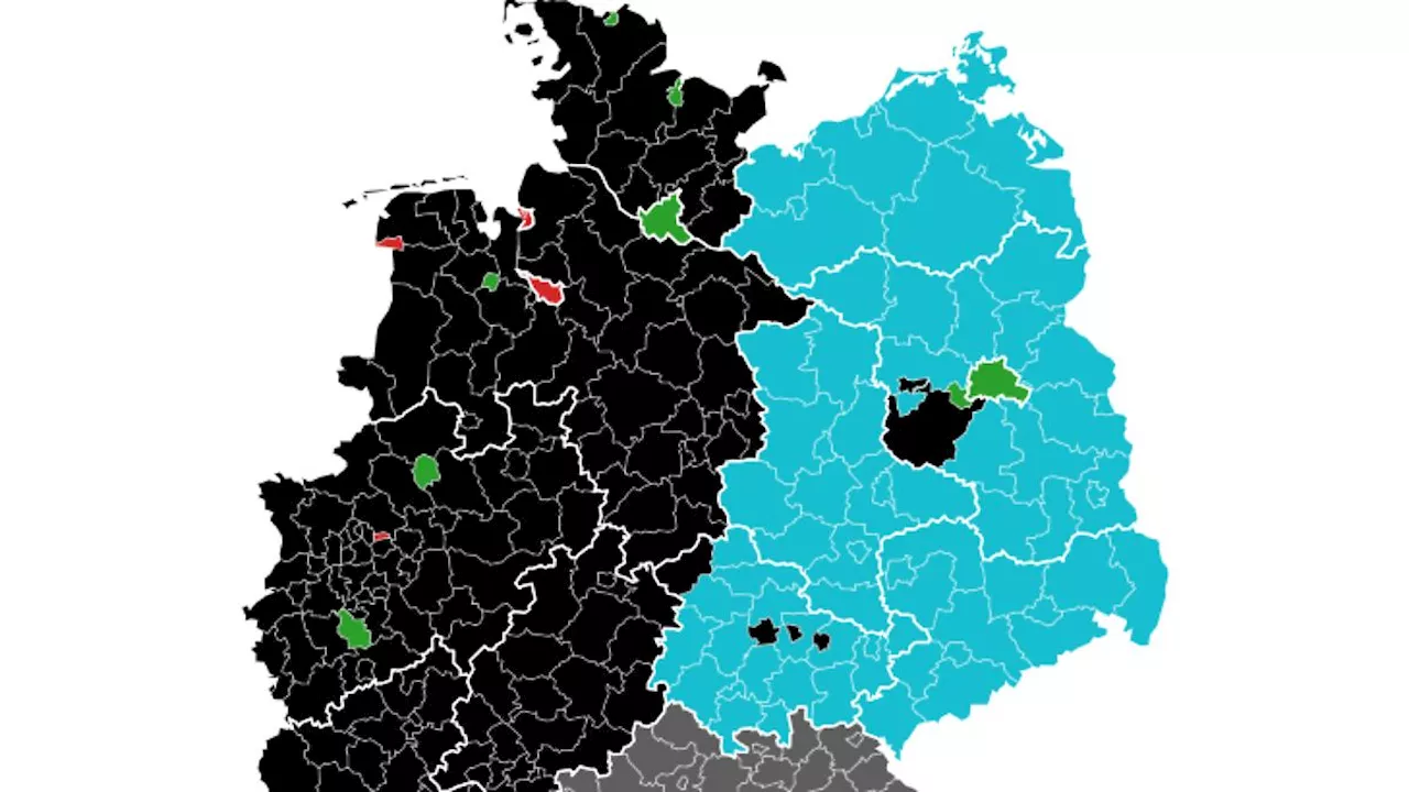 Europawahl: Der Westen ist fast überall schwarz, der Osten fast überall blau