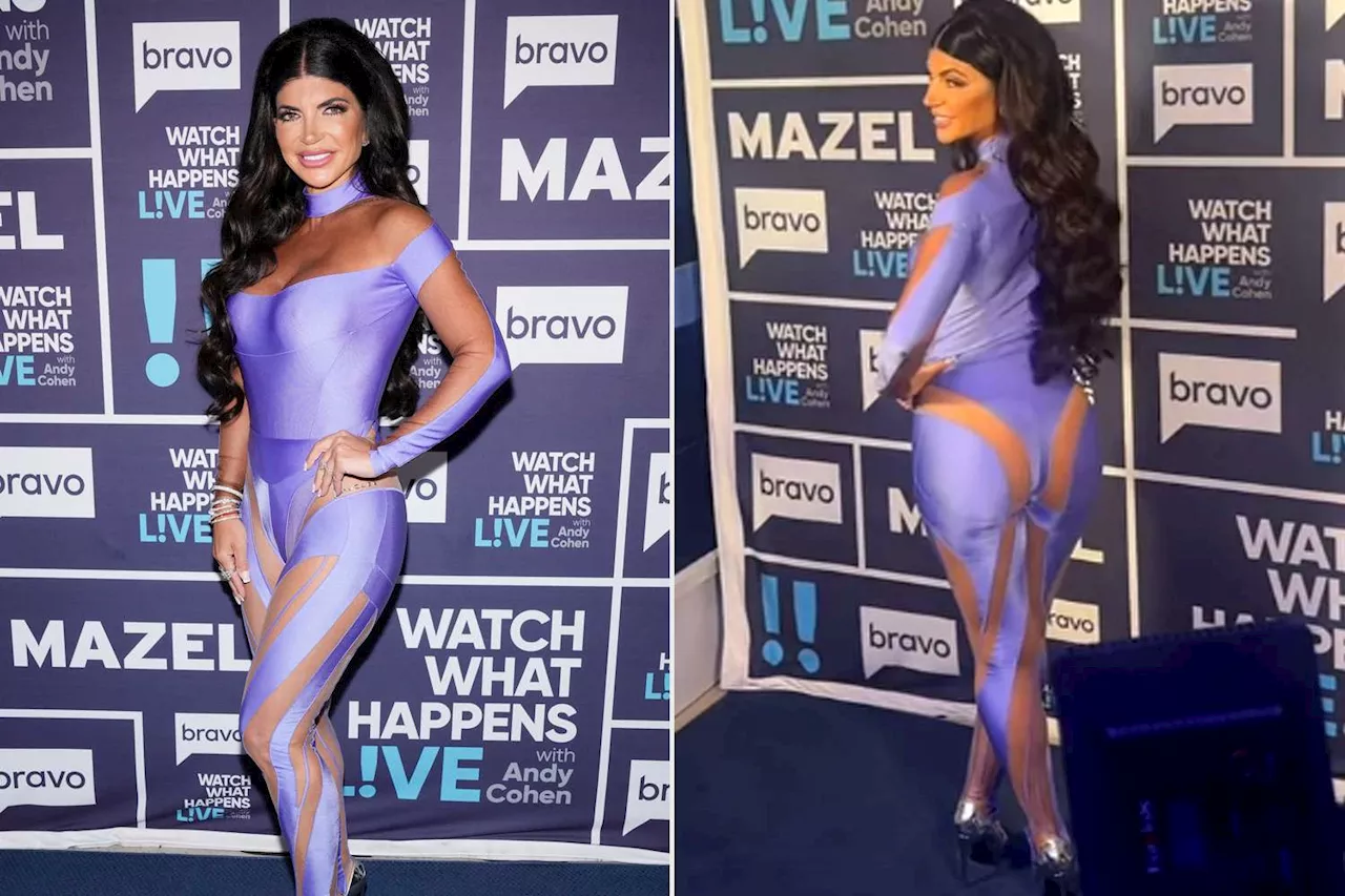 Teresa Giudice Rocks Sheer Purple Catsuit with Revealing Backside and Big Hair on Watch What Happens Live