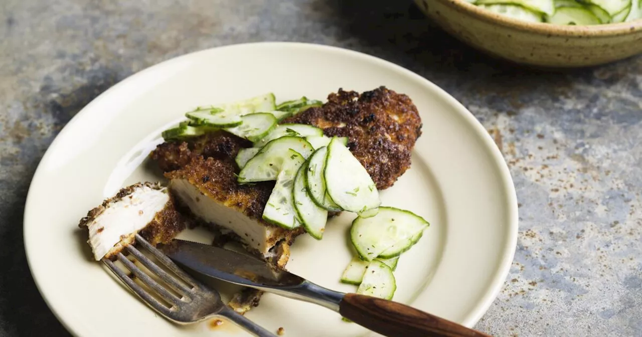 Whole-grain Dijon gives pan-fried chicken cutlets bright, pleasantly sharp flavor