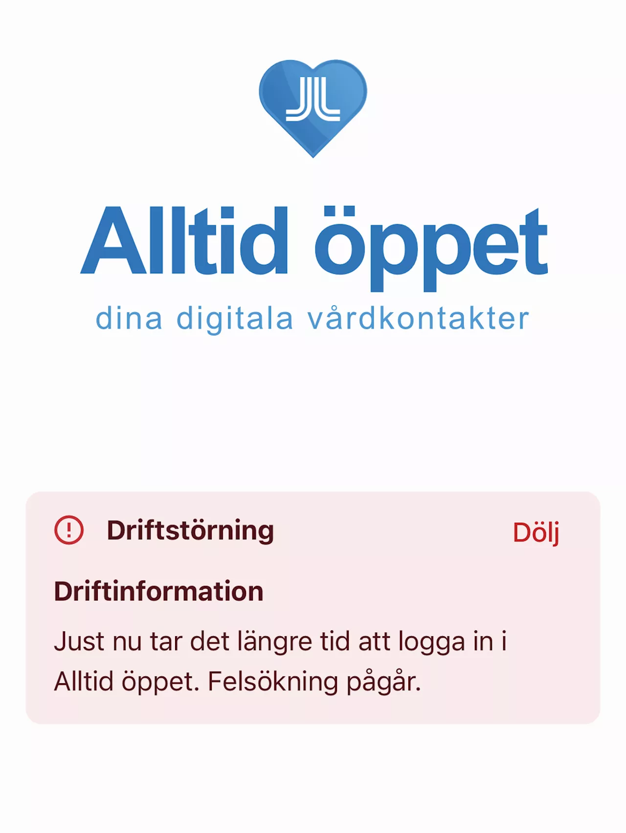 Driftstörning på Alltid öppet