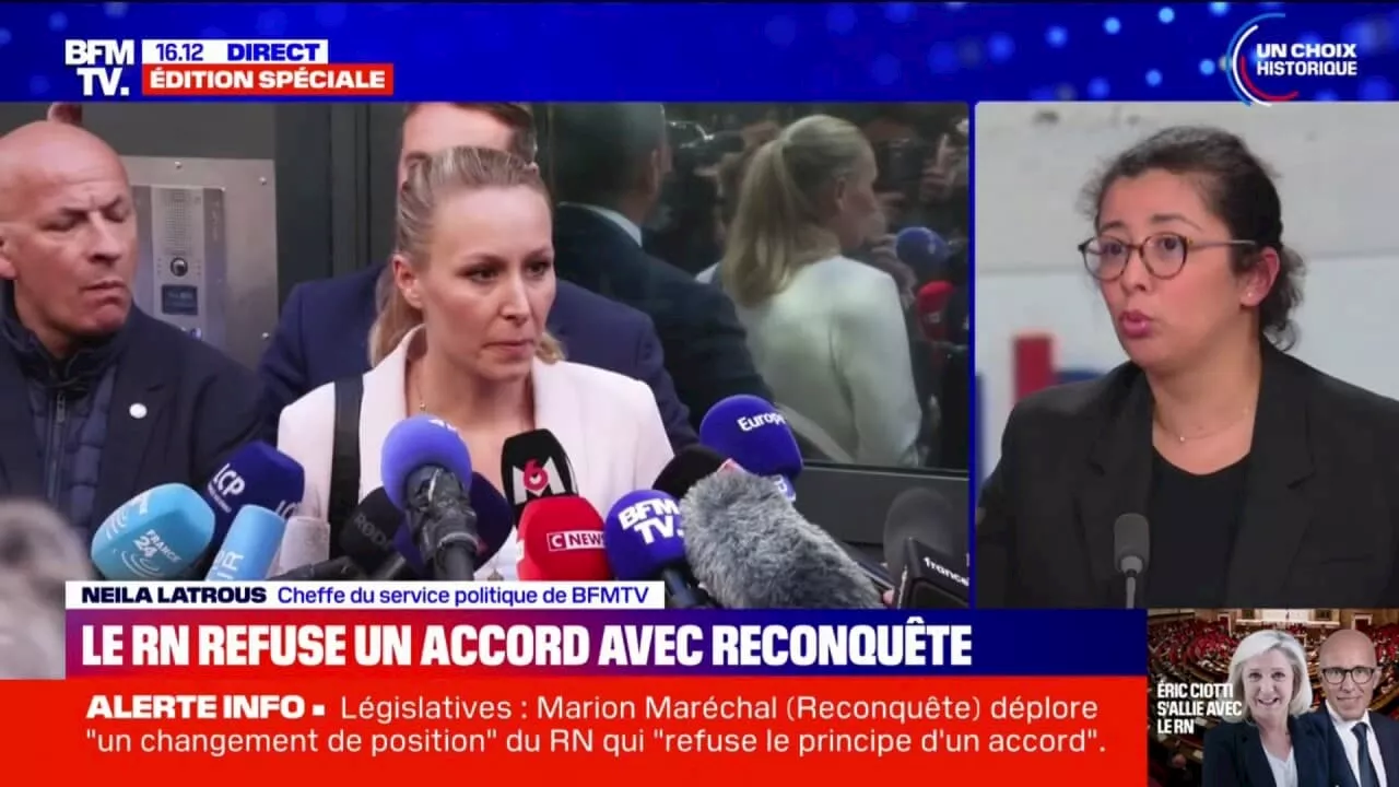 Législatives anticipées: Marion Maréchal annonce que le RN 'refuse le principe d'un accord' avec Reconquête