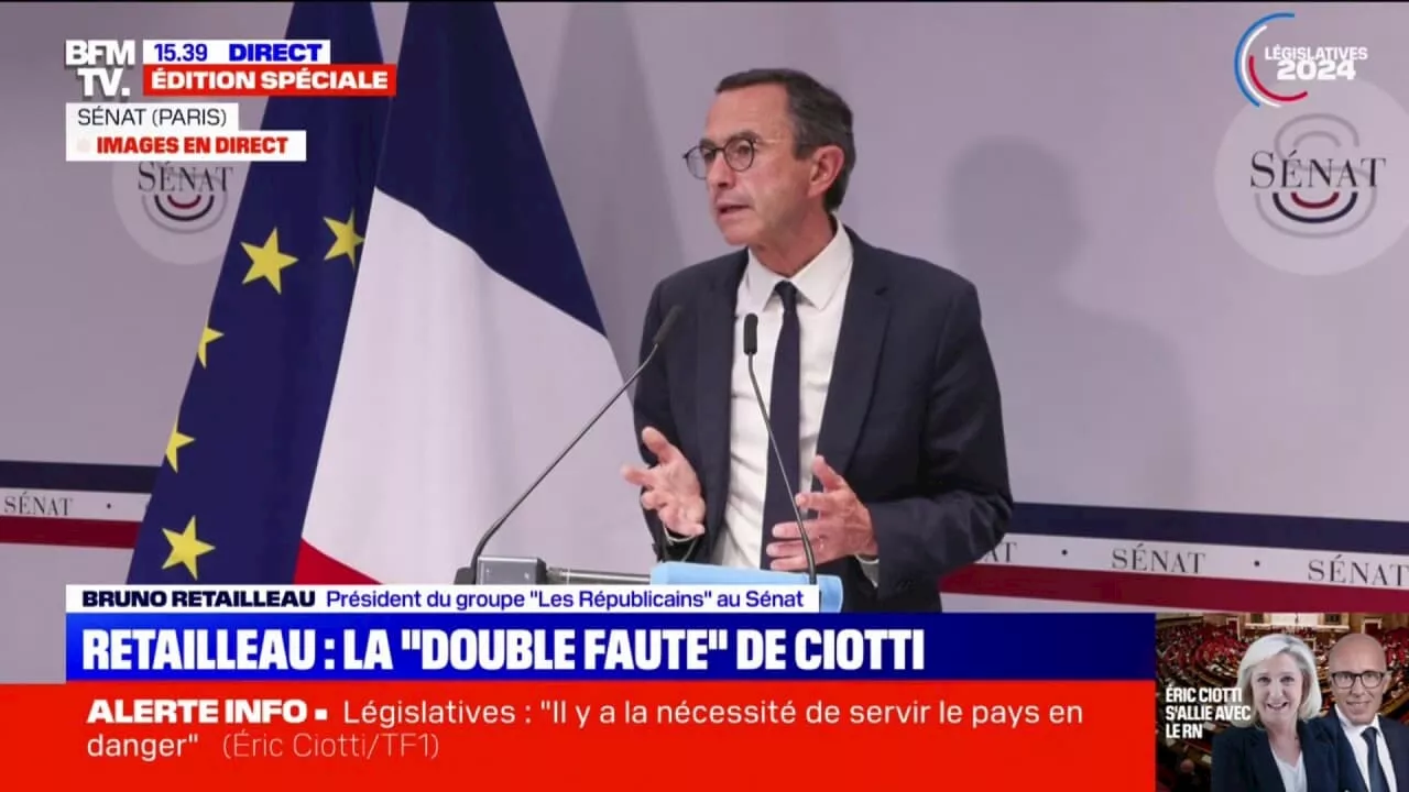 Proposition d'alliance LR/RN: 'Éric Ciotti nous a menti', déclare Bruno Retailleau, président du groupe LR au Sénat