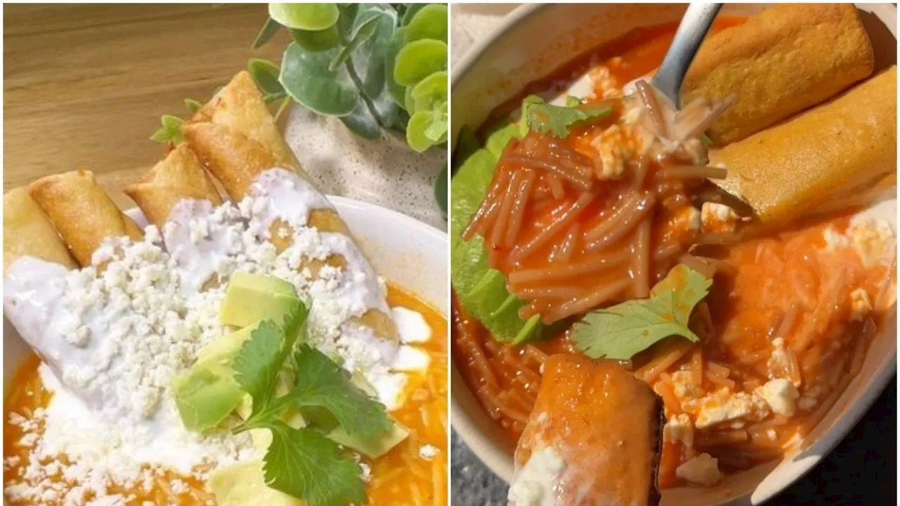 Aprende a preparar unos ricos tacos dorados ahogados con sopa de fideo