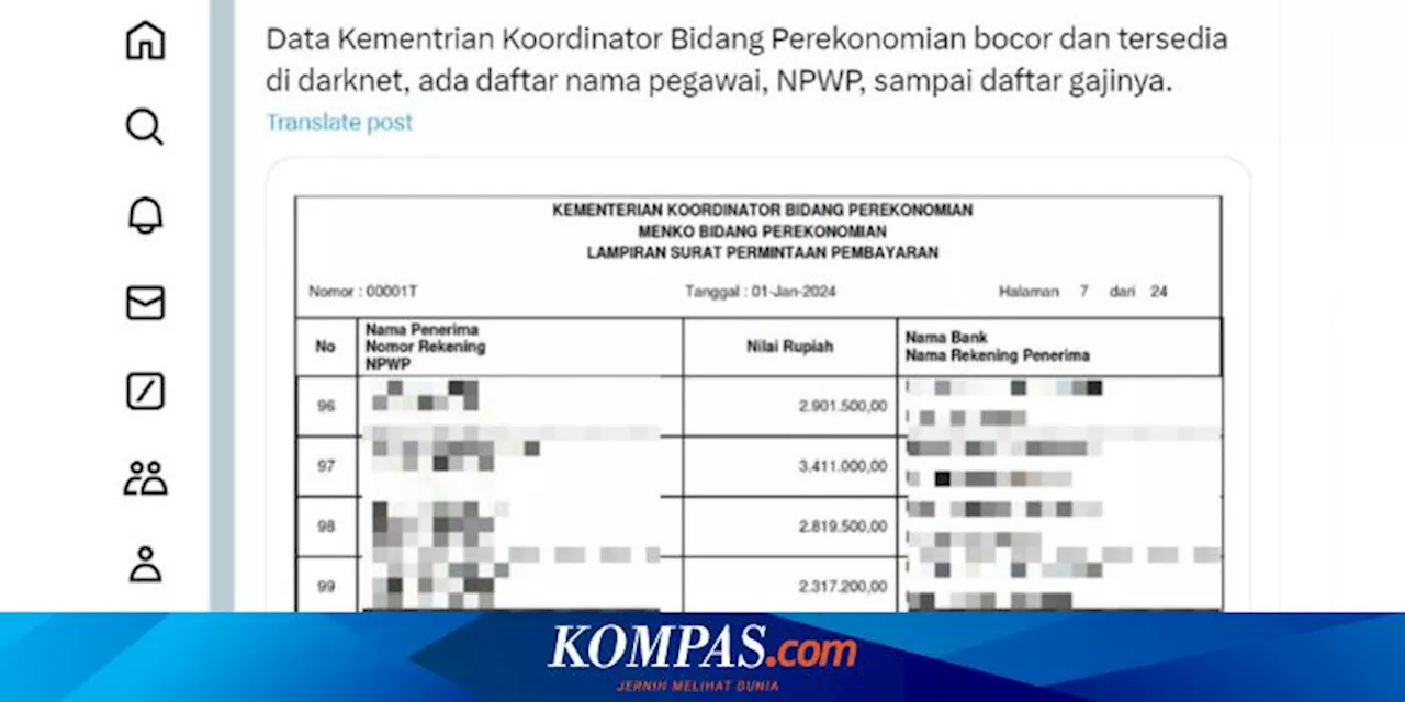 Data Pegawainya Disebut Bocor dan Beredar di 'Dark Web', Ini Penjelasan Kemenko Perekonomian