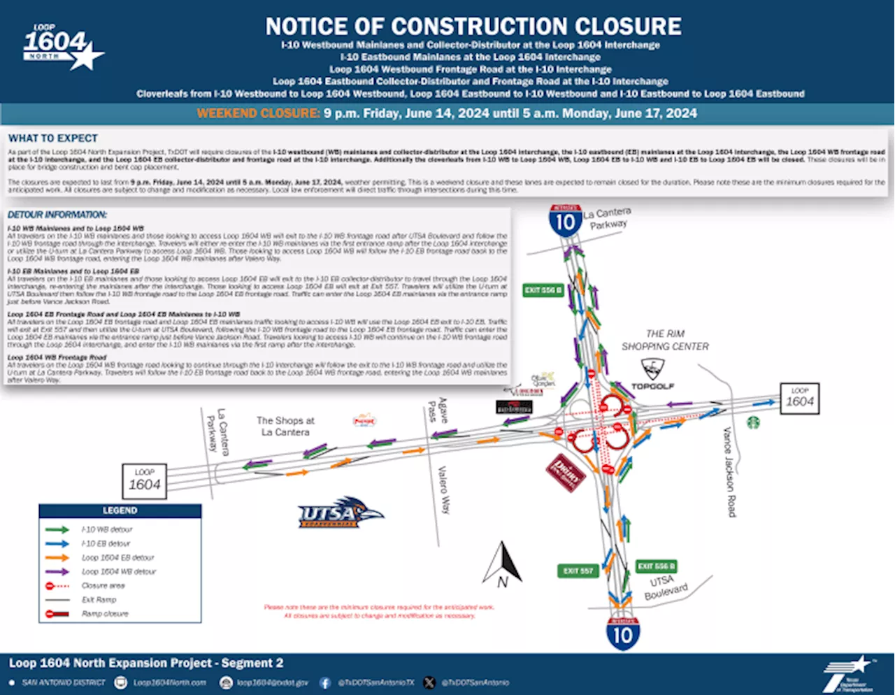 TRAFFIC ALERT: Portions of Interstate 10 will be closed at Loop 1604 this weekend