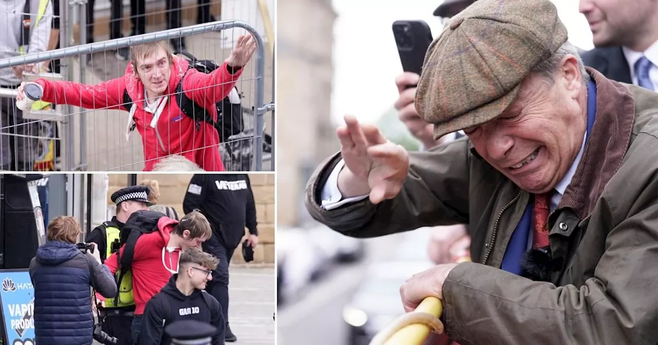 Nigel Farage pelted with rubbish on bus during Reform campaign tour