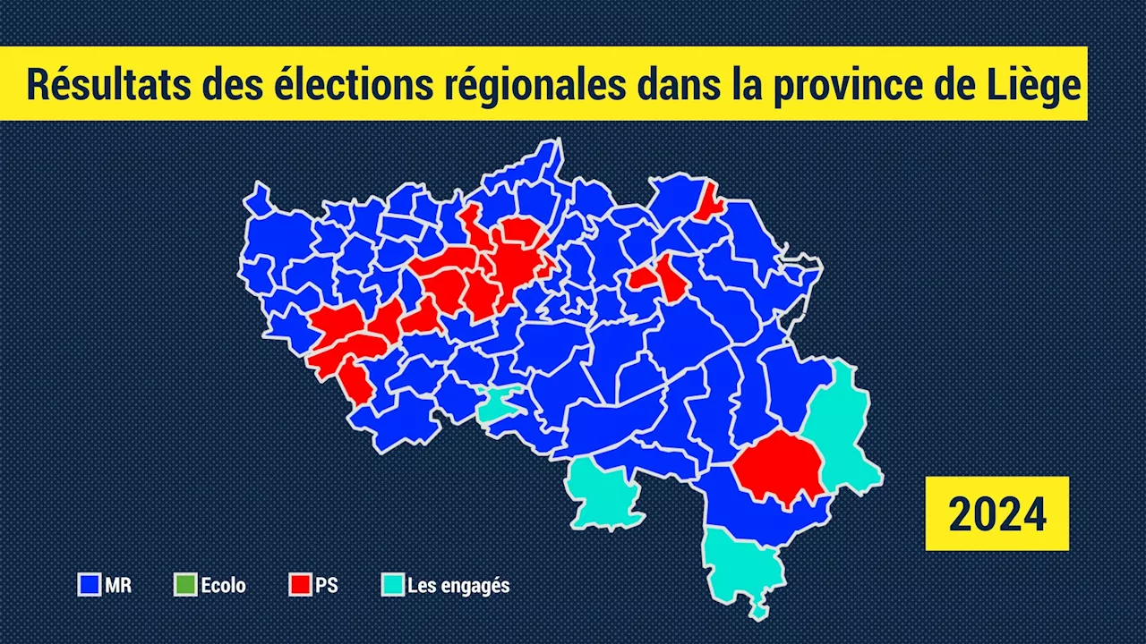 Élections 2024 en province de Liège : une vague bleue se répand dans plusieurs bastions historiquement rouges