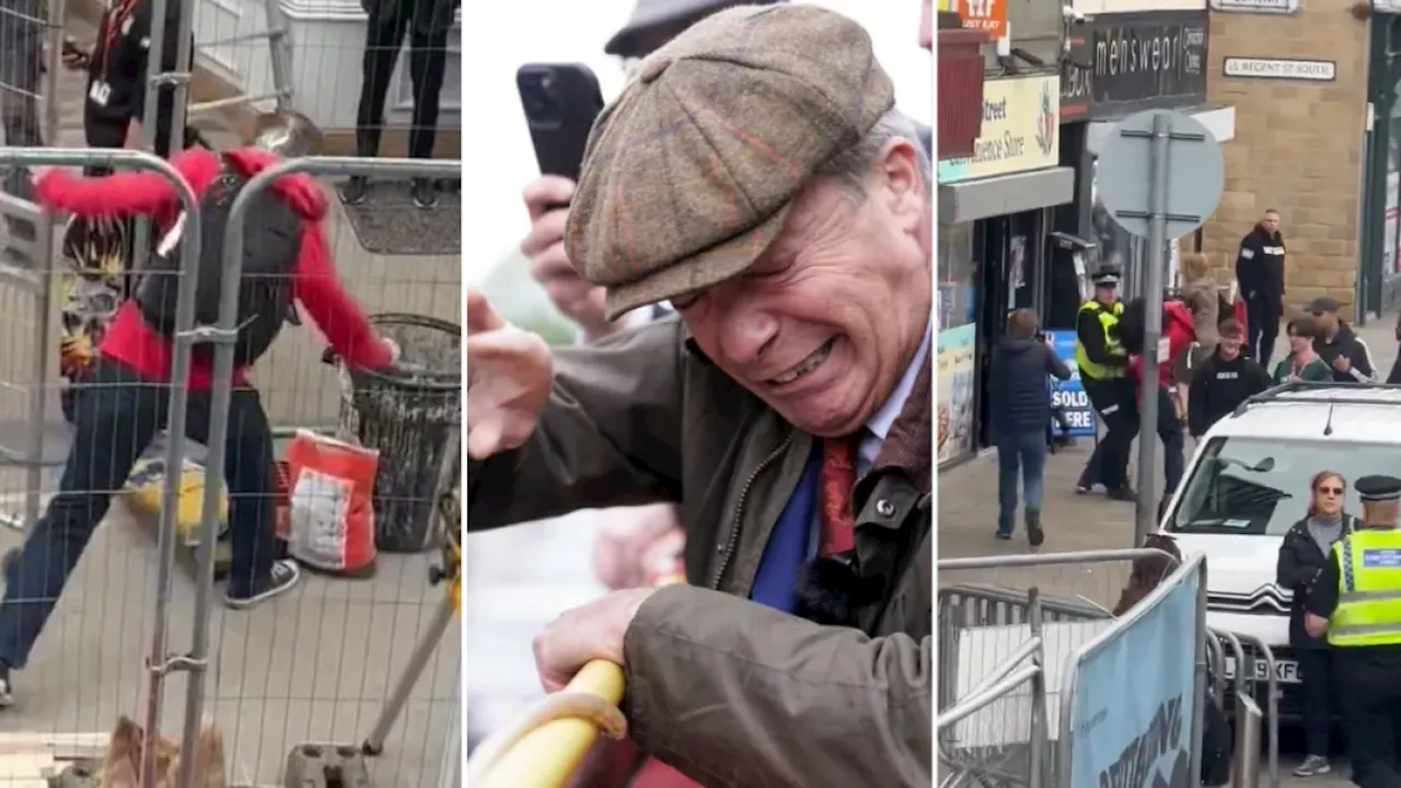 Nigel Farage almost hit after protester hurls objects at campaign bus in Barnsley