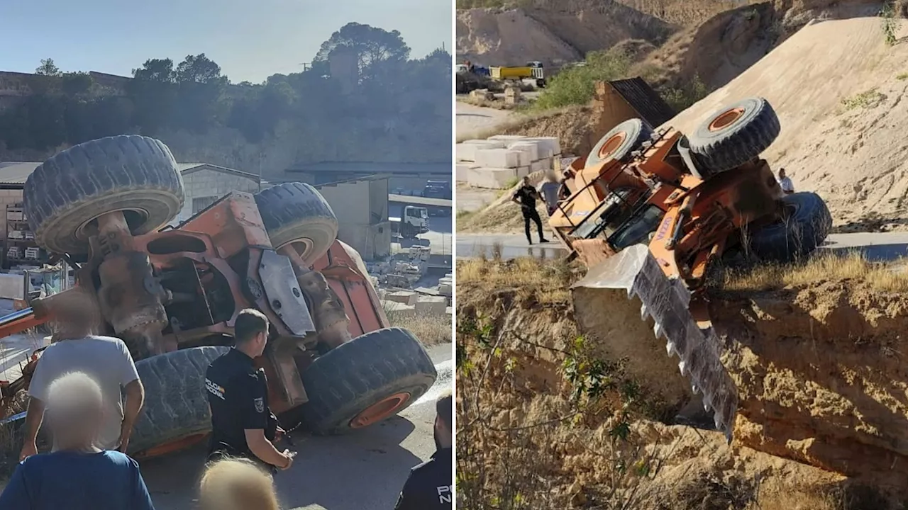 ‘Drunk’ tourist goes on joyride in BULLDOZER before flipping 25-tonne vehicle down quarry in latest Maj...