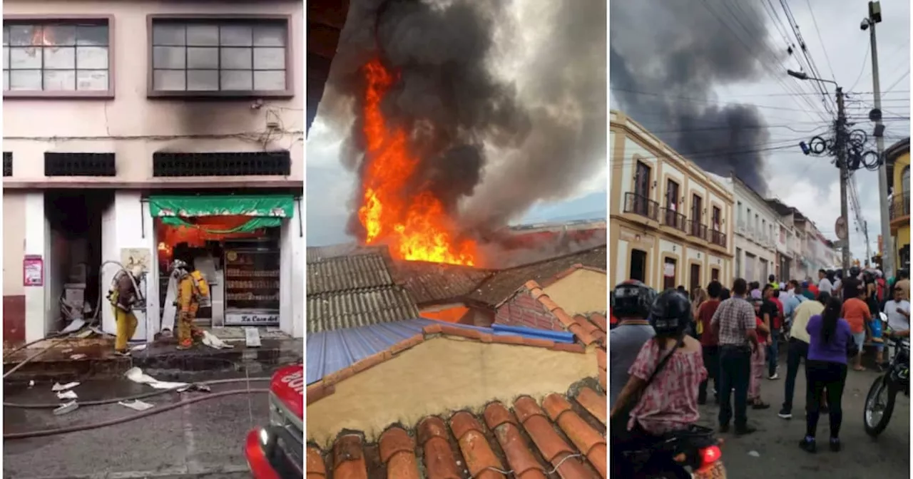 Video: grave incendió arrasó con una panadería y una bodega de electrodomésticos en el Socorro, Santander