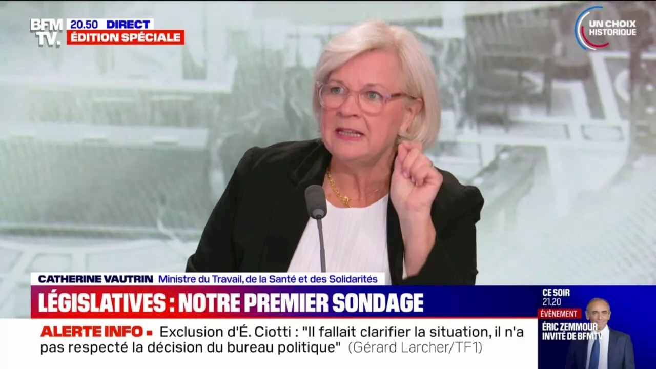 Dissolution de l'Assemblée nationale: 'Quand on décide de demander au peuple son avis, on ne peut jamais regretter', estime la ministre du Travail, Catherine Vautr