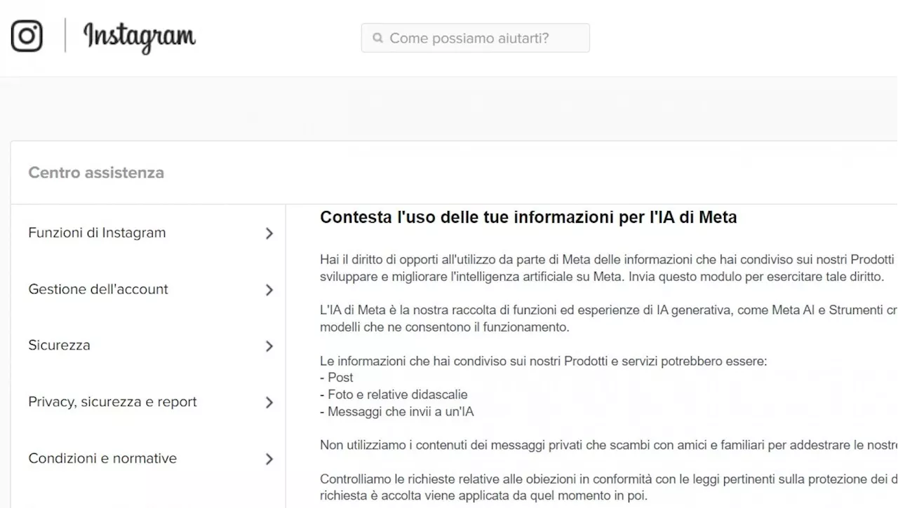 Come negare il consenso per Meta AI su Facebook e Instagram