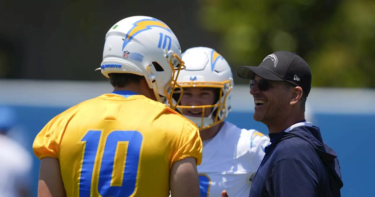 Jim Harbaugh can't stop giving salutes to QB Justin Herbert at Camp Pendleton