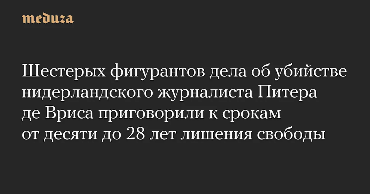 Шестерых фигурантов дела об убийстве нидерландского журналиста Питера де Вриса приговорили к срокам от десяти до 28 лет лишения свободы — Meduza