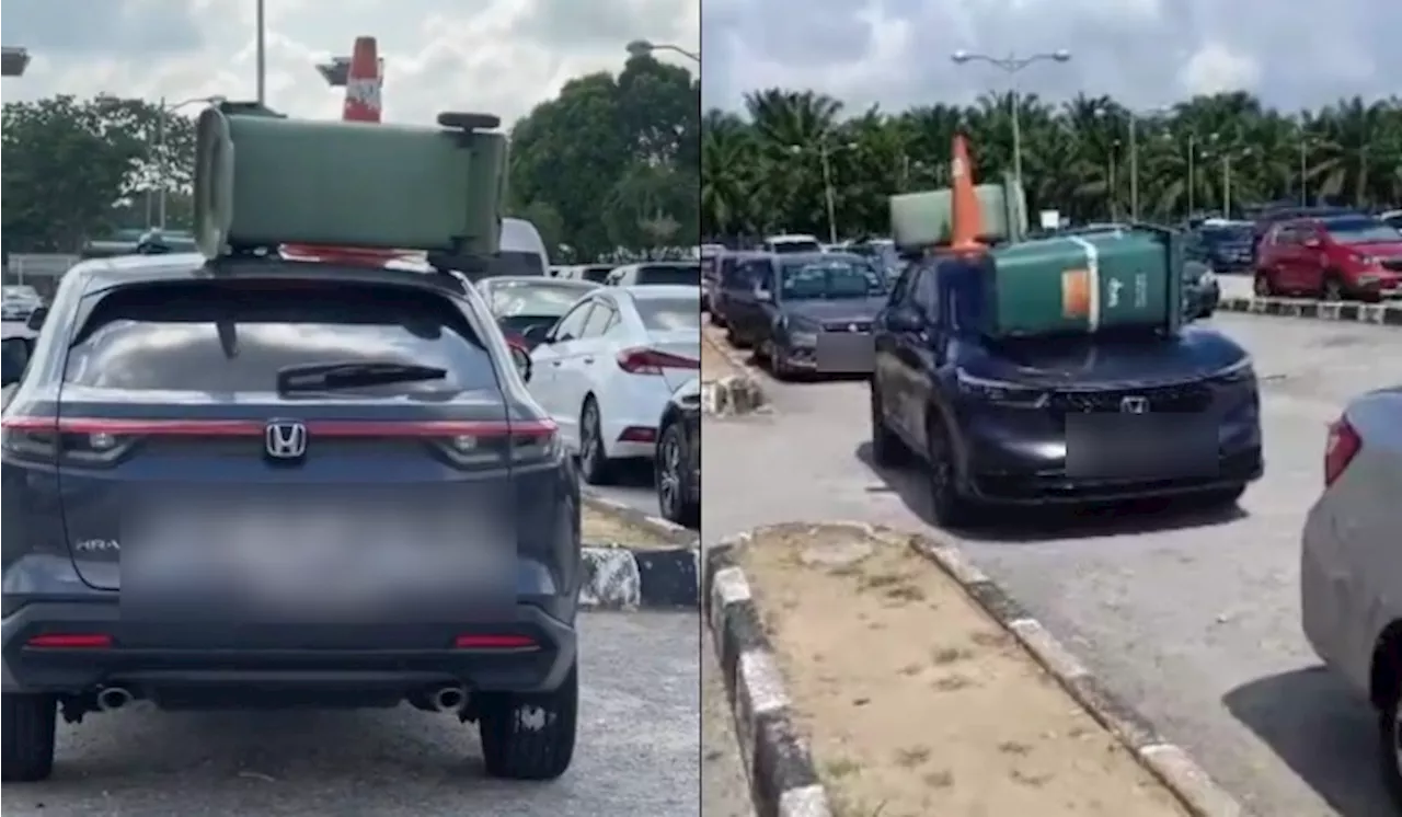 – Akibat Letak Kereta Tengah Jalan, Honda HR-V Diletakkan Tong Sampah & Kon