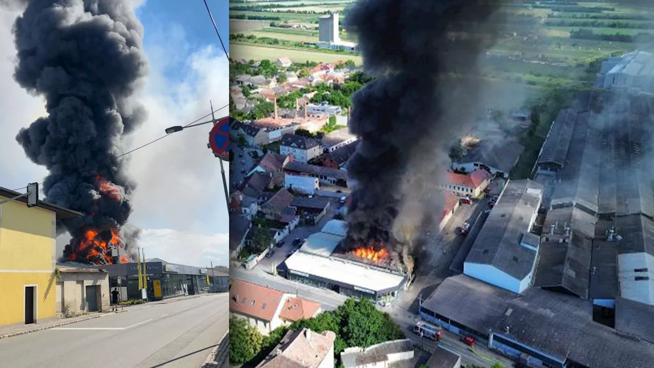 Bekanntes Autohaus brennt lichterloh, Großeinsatz in NÖ