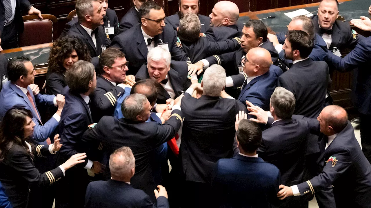 Brawl breaks out in Italian parliament ahead of G-7 summit