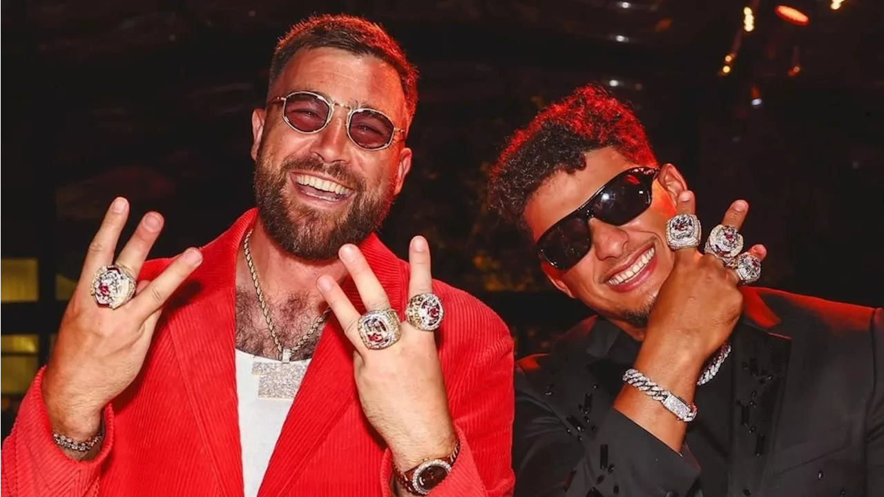 Patrick Mahomes, Travis Kelce celebrate receiving their 3rd Super Bowl rings