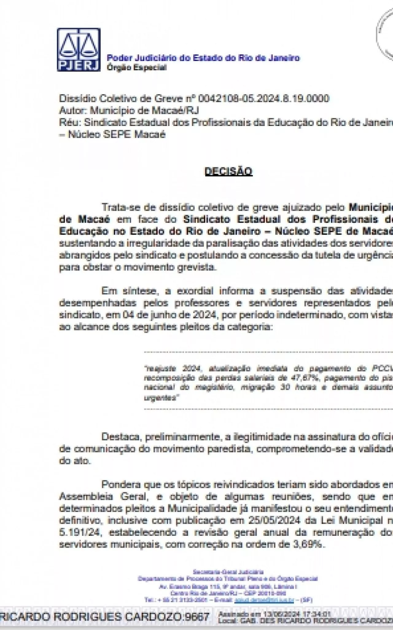 Justiça do Rio considera ilegal greve dos educadores de Macaé