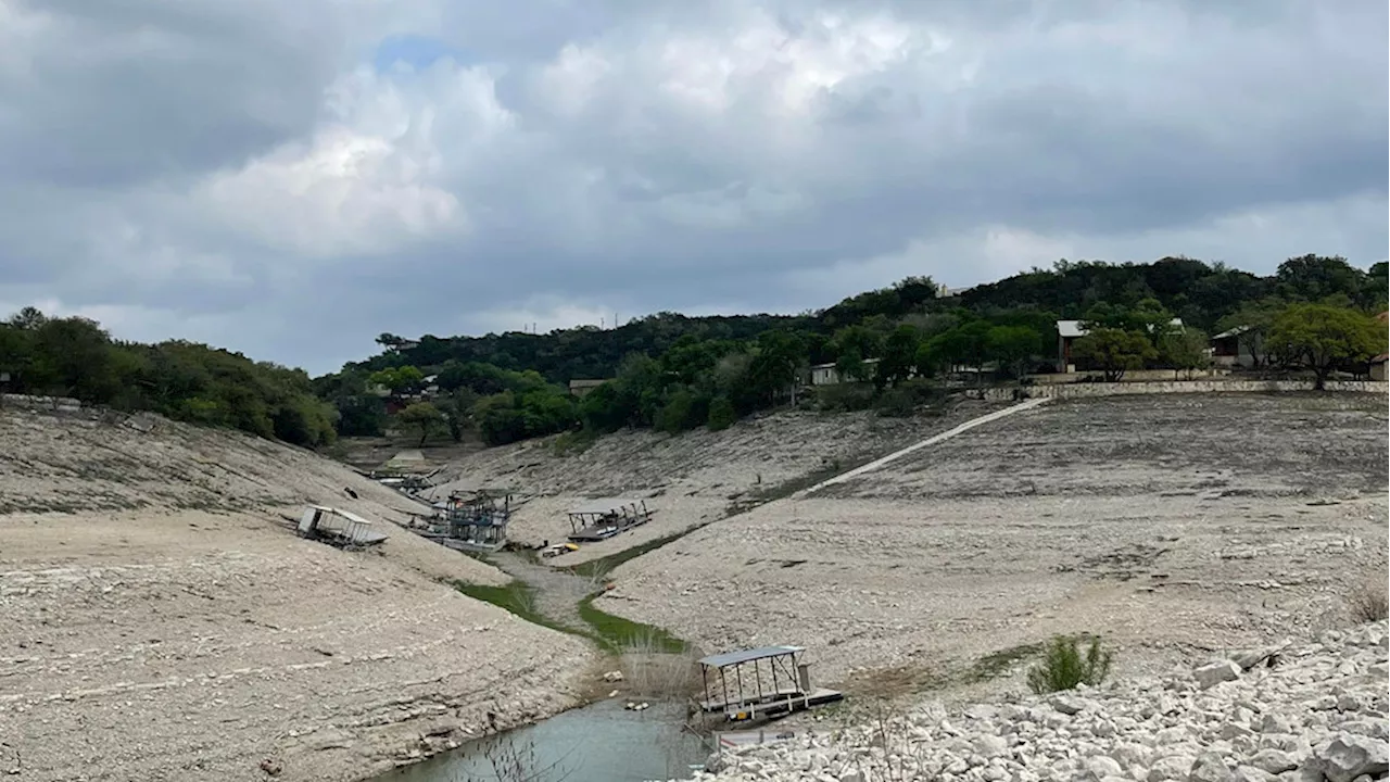 Medina Lake at historic low water levels, also causing economic drought