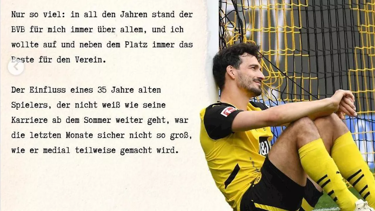 Herzzerreißender Abschied: Mats Hummels schreibt Liebesbrief an den BVB