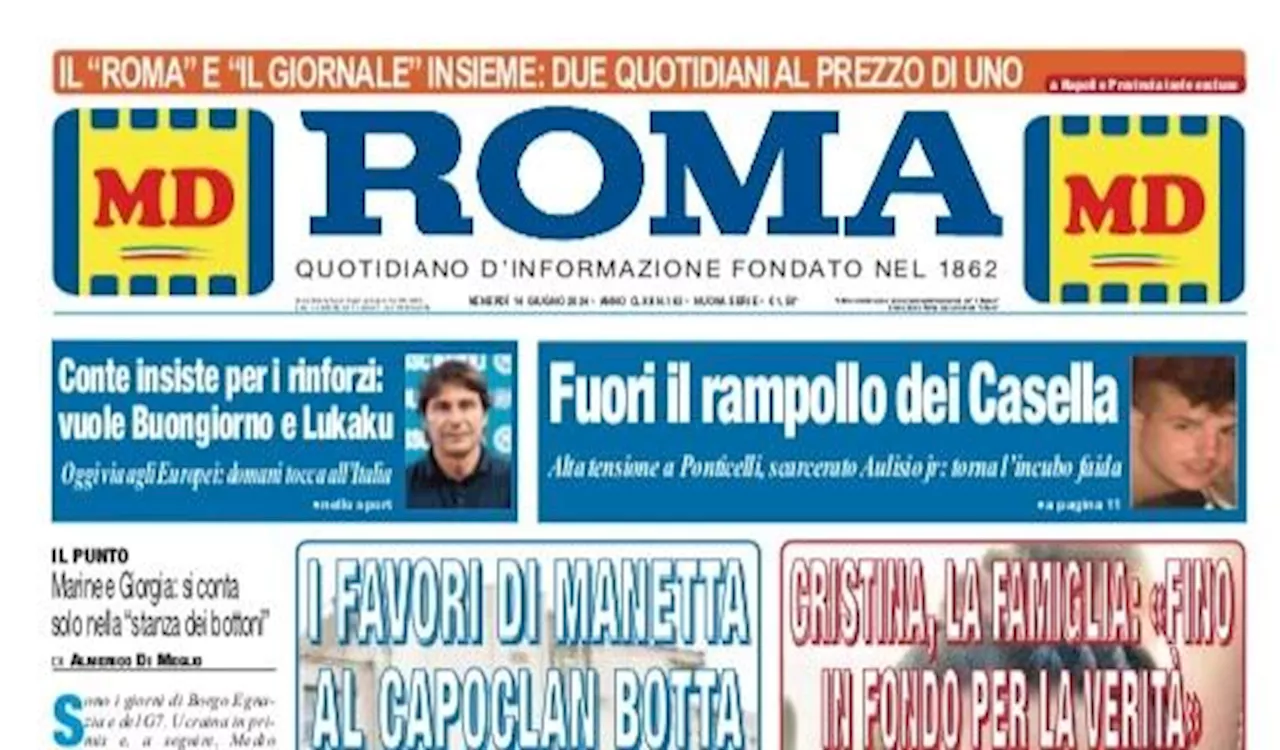 Il Roma in prima pagina: 'Conte insiste per i rinforzi, vuole Buongiorno e Lukaku'