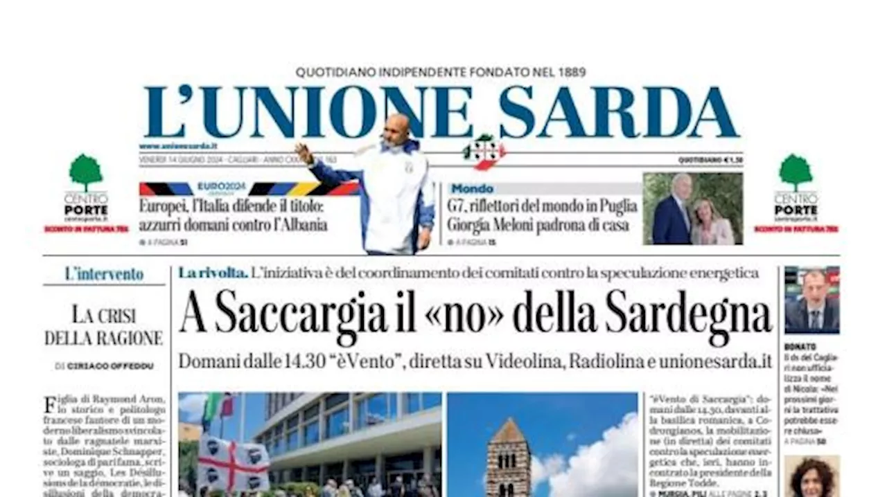 L'Unione Sarda: 'Europei, l'Italia difende il titolo: azzurri domani contro l'Albania'