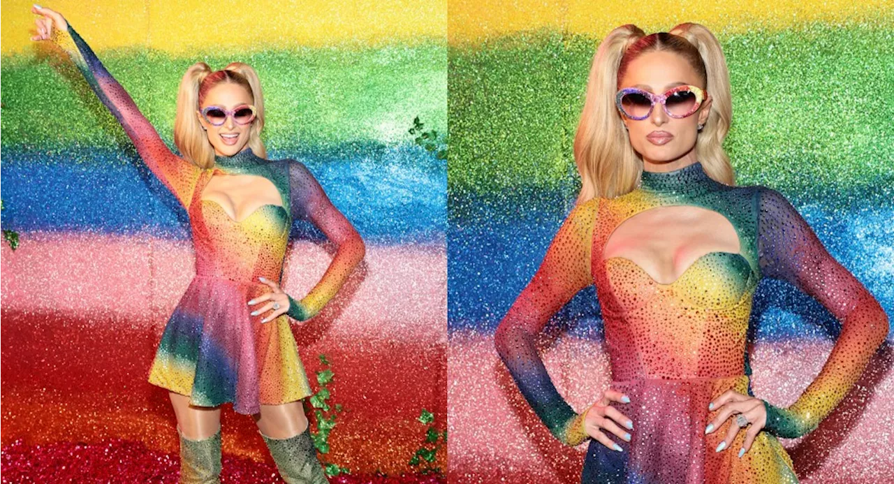 Paris Hilton Embraces Pride Celebration With Alice + Olivia in Head-to-toe Rainbow Outfit