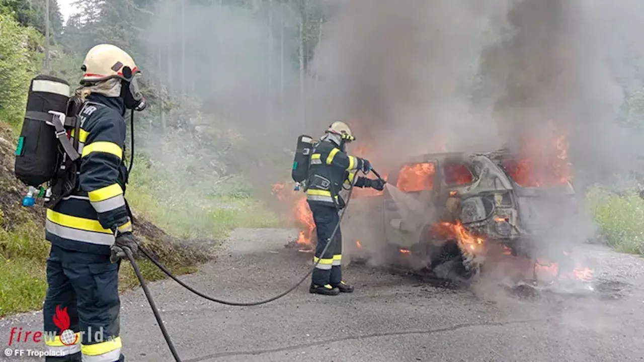 Ktn: Vollbrand eines Hybrid-Pkws bei Hermagor → schwierige Kommunikation, Quarantäne-Container im Einsatz