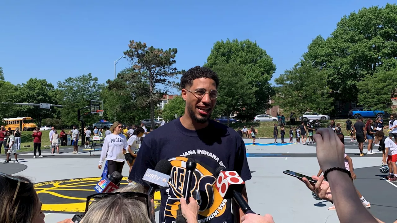 Pacers star Tyrese Haliburton helps unveil renovated basketball court in Indianapolis