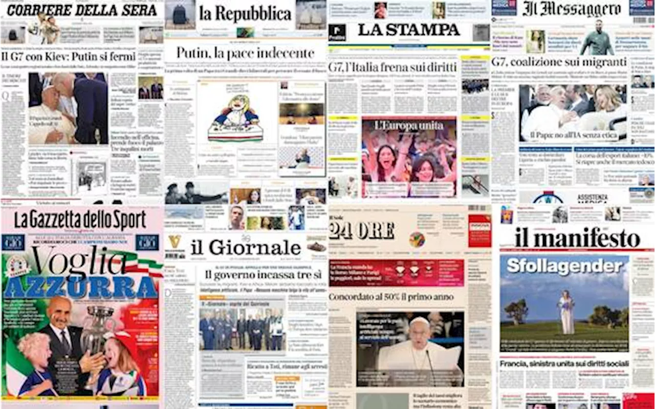 Le prime pagine dei quotidiani di oggi 15 giugno: la rassegna stampa di Sky TG24