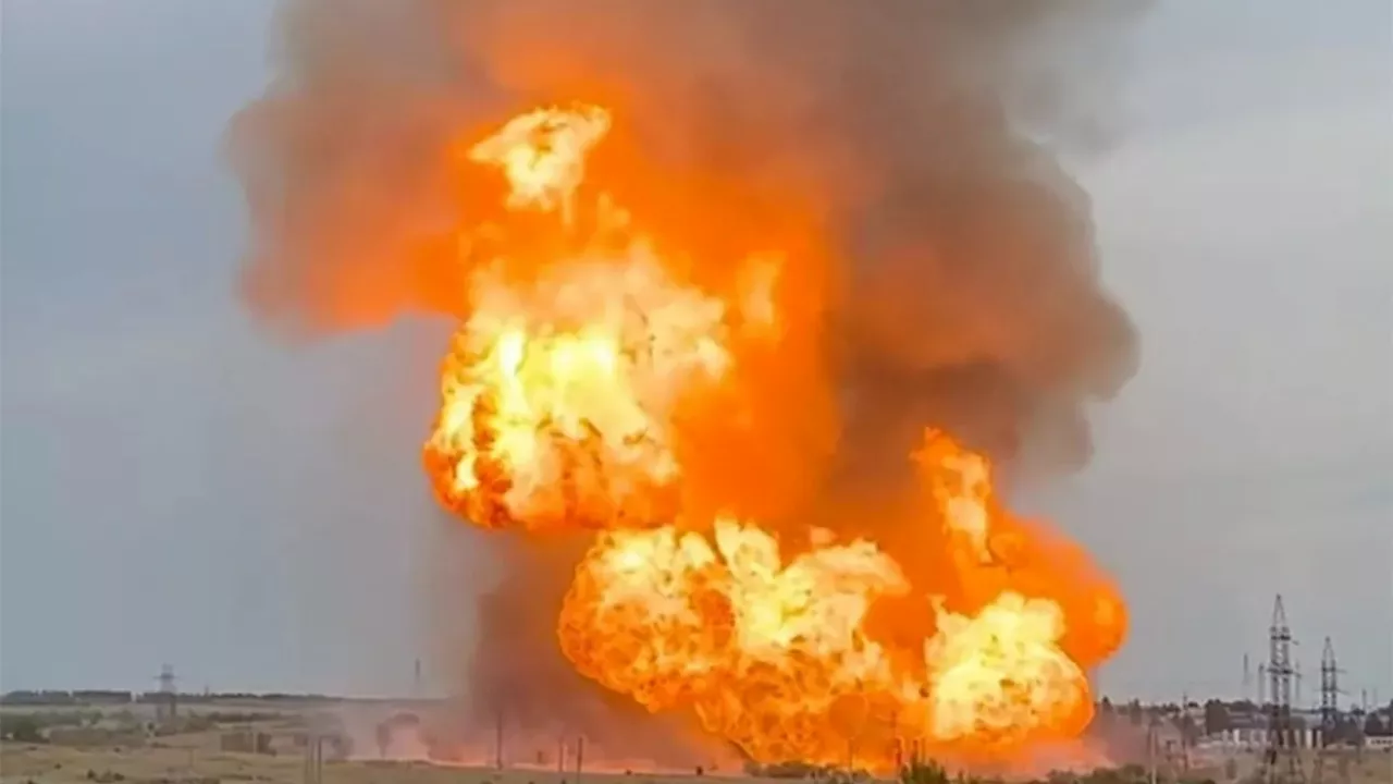 Moment Putin’s gas pipeline explodes sparking 100ft high inferno amid fears of Ukraine sabotage attack...