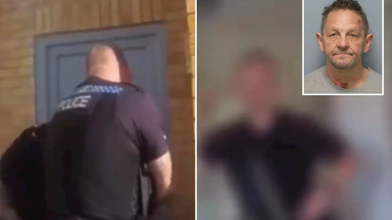 Watch terrifying moment armed cops face off with gun-wielding suspect after bashing down door