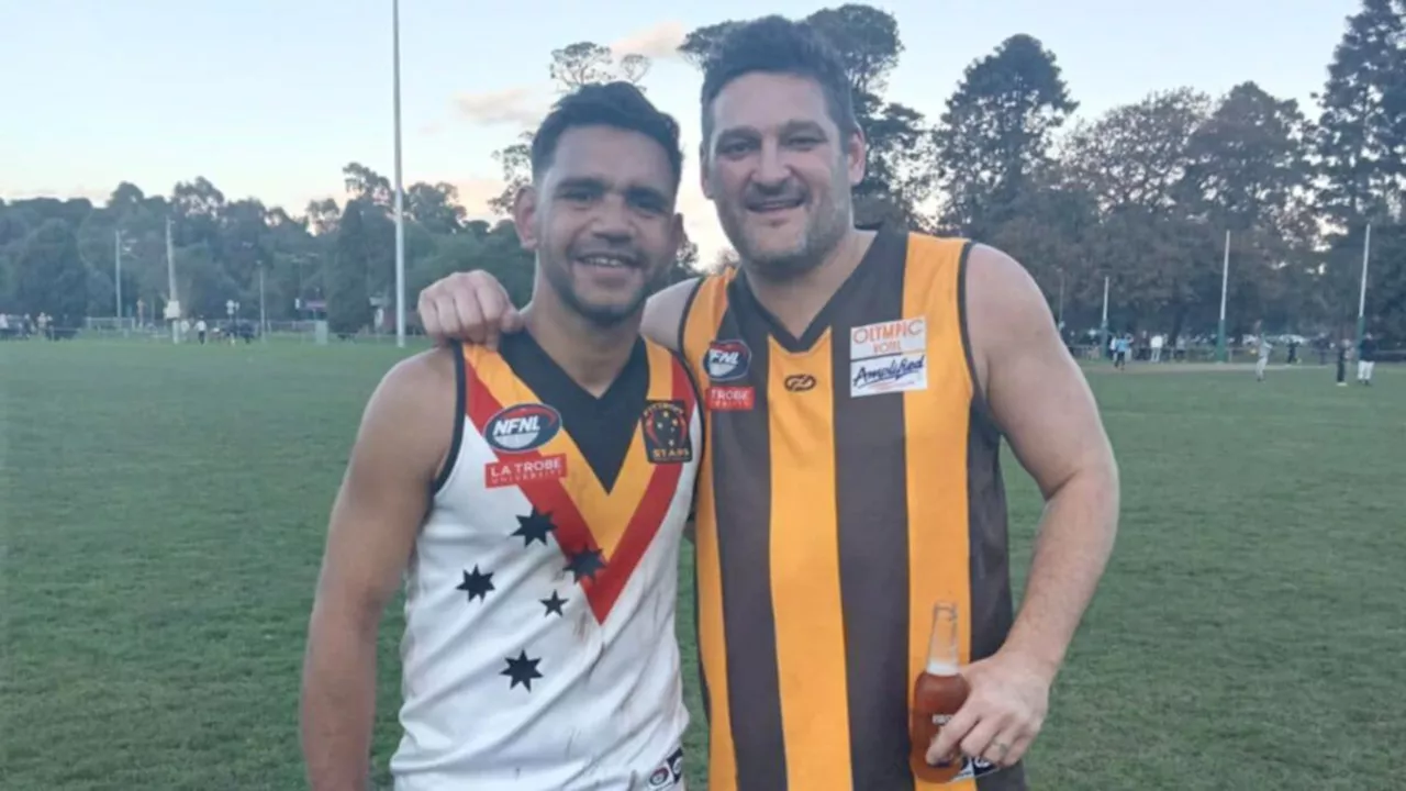 Brendan Fevola dominates local footy comeback alongside AFL great Neville Jetta