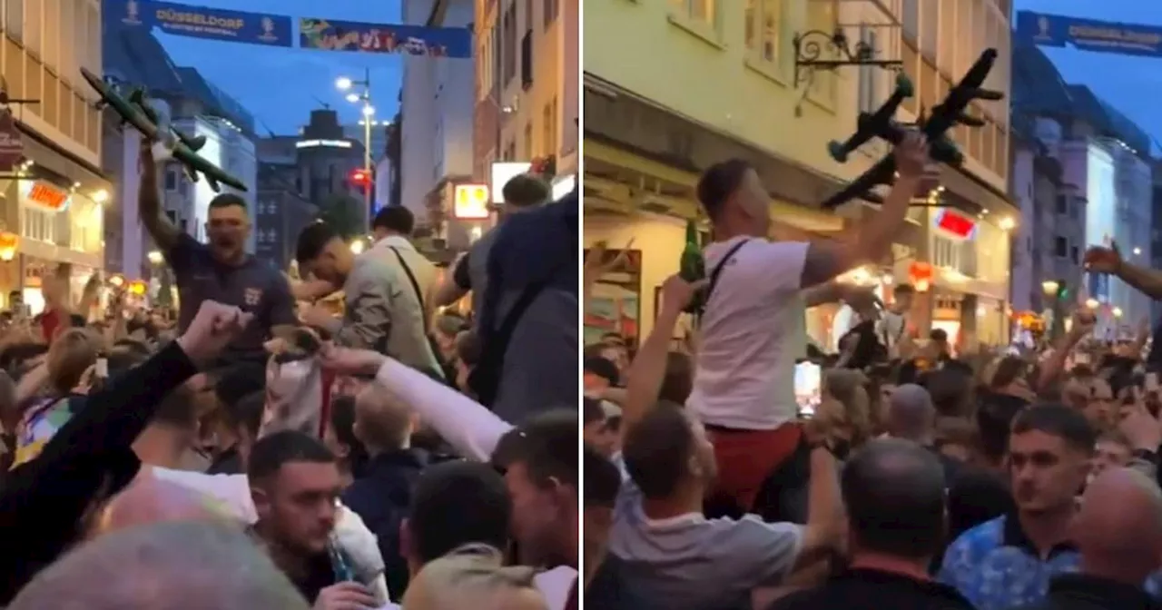 England fans chant '10 German bombers' and crash toy planes ahead of Euro opener