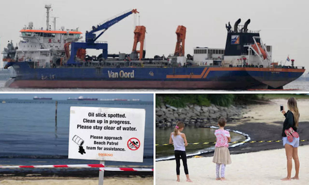 Ship collision at Pasir Panjang Terminal causes oil spill, beach closed and clean-up under way