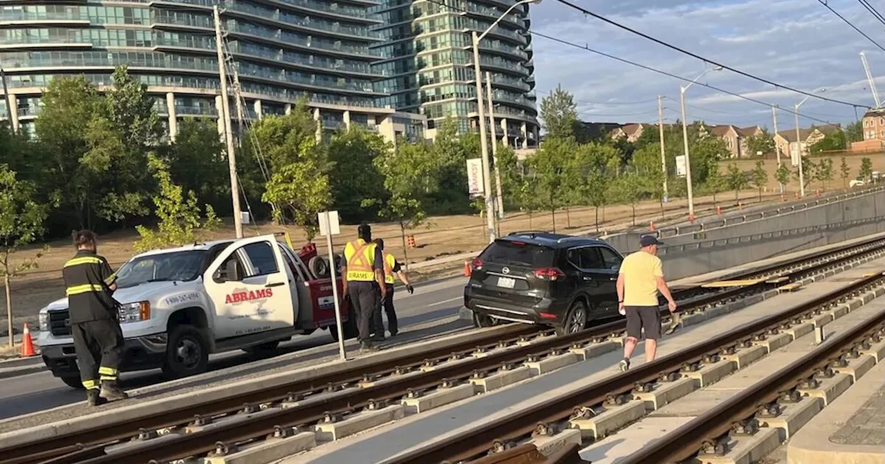 Toronto driver gets car stuck on Eglinton Crosstown LRT tracks