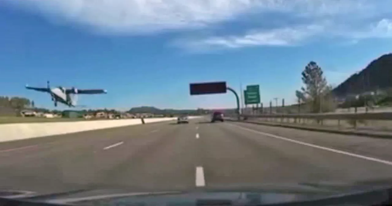 Dashcam video shows plane trying to land on I-25 near Larkspur before crashing, injuring 2