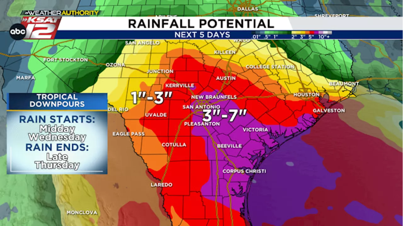 Heavy rain potential this week in San Antonio with Tropical Storm Watches along Texas Coast