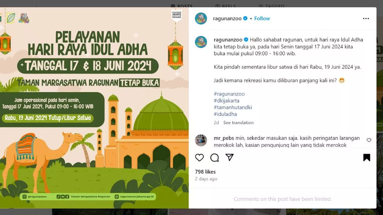 Ragunan Tetap Buka saat Hari Raya Idul Adha: Cek Jam Buka, Harga, hingga Cara Beli Tiketnya