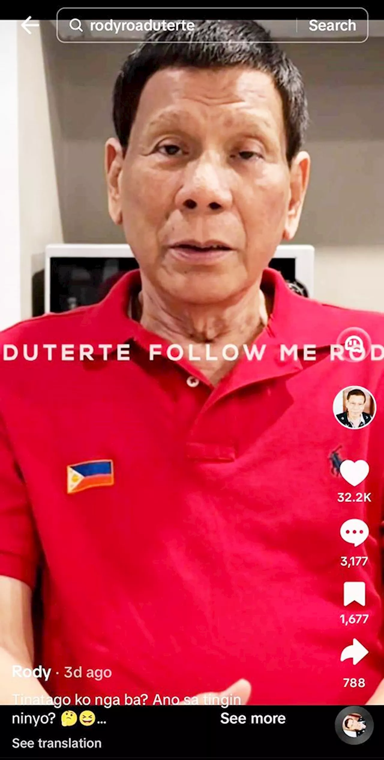 Duterte asks on TikTok: Do you think I am hiding Quiboloy?