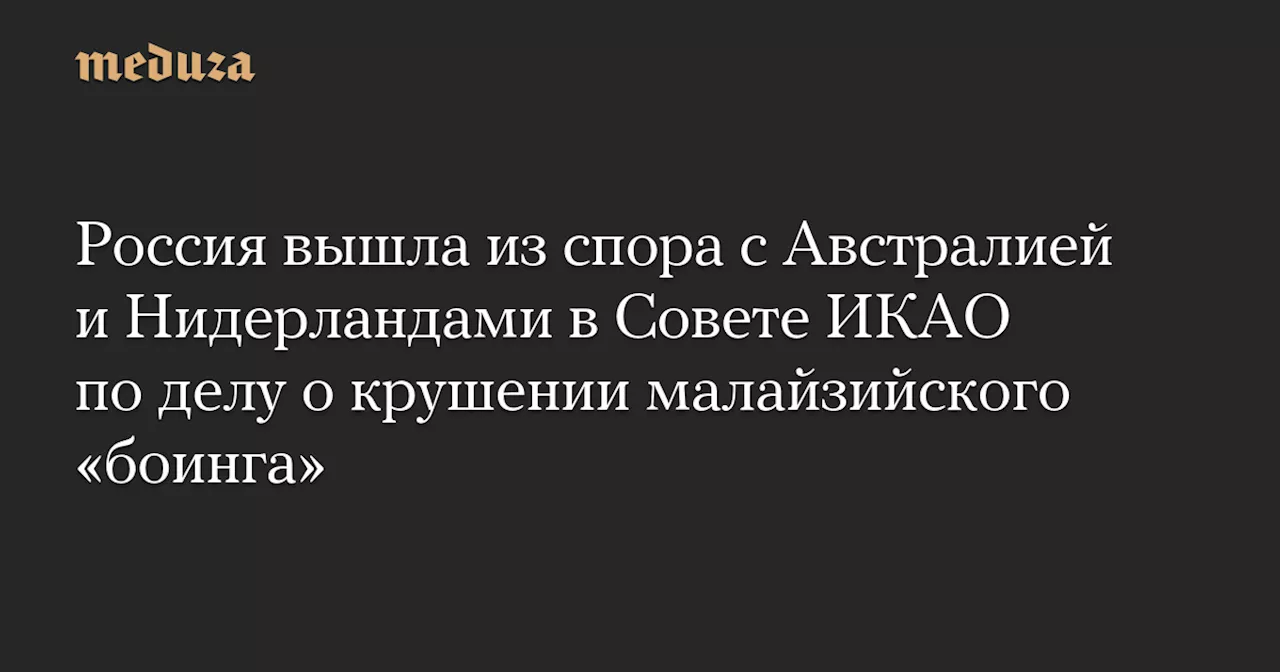 Россия вышла из спора с Австралией и Нидерландами в Совете ИКАО по делу о крушении малайзийского «боинга» — Meduza