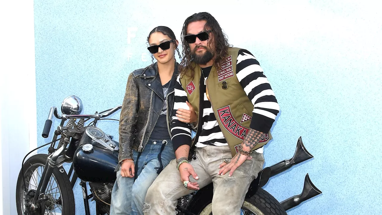 Jason Momoa, daughter arrive in theme on motorcycle at 'The Bikeriders' premiere